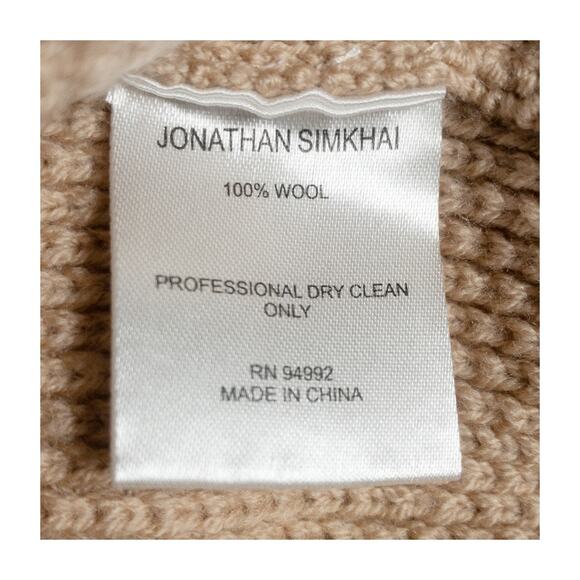 Jonathan Simkhai Wool Sweater M Beige Balloon Sleeve Knit Quiet Luxury - Picture 6 of 11